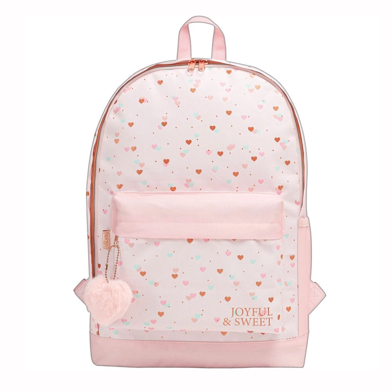 Mochila escolar grande sem roda - 339041 - Académie Coração Metalizado Rosa - Tilibra