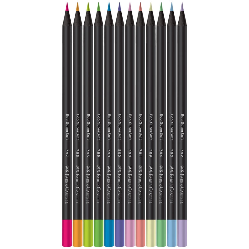 Lápis de cor SuperSoft 12 cores neon + pastel 120712SOFTNP - Faber-Castell
