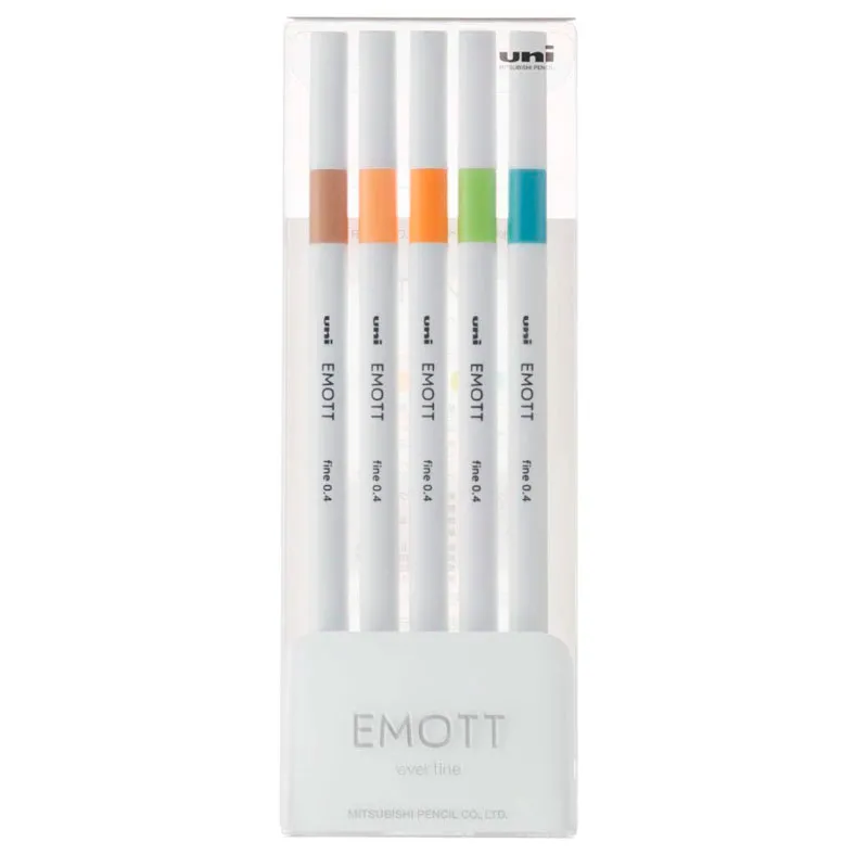 Caneta hidrográfica Emott fine 0.4mm N6 - com 5 cores - Uni-ball