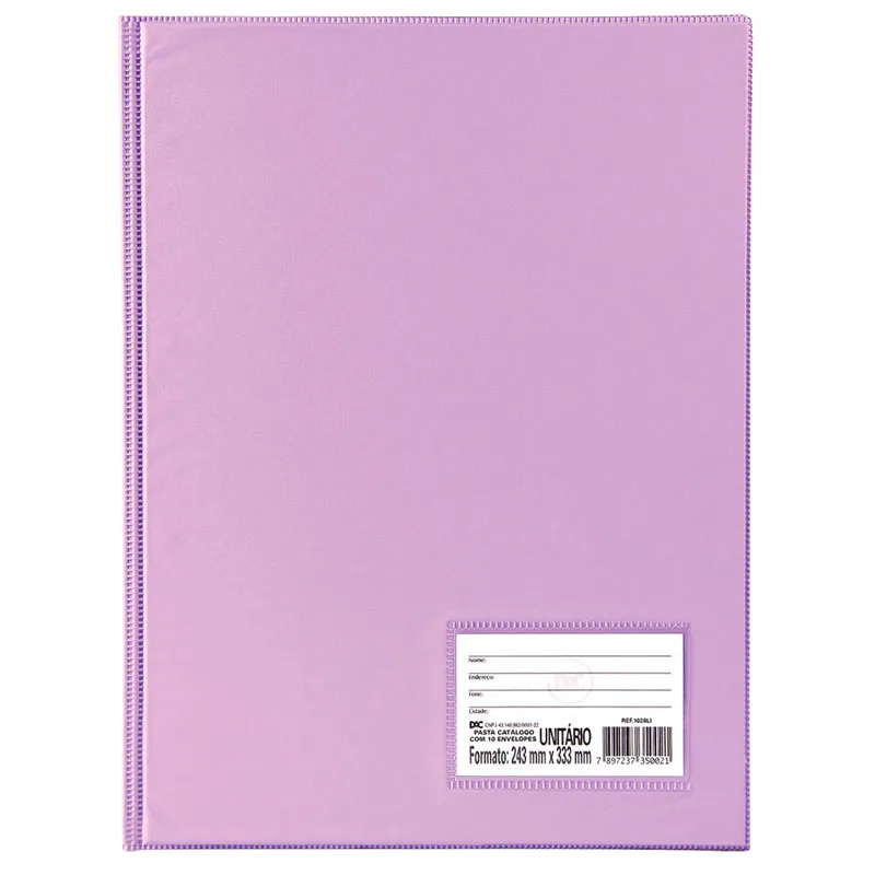 Pasta catálogo com visor 1028LI Lilás 10 envelopes plásticos Dac