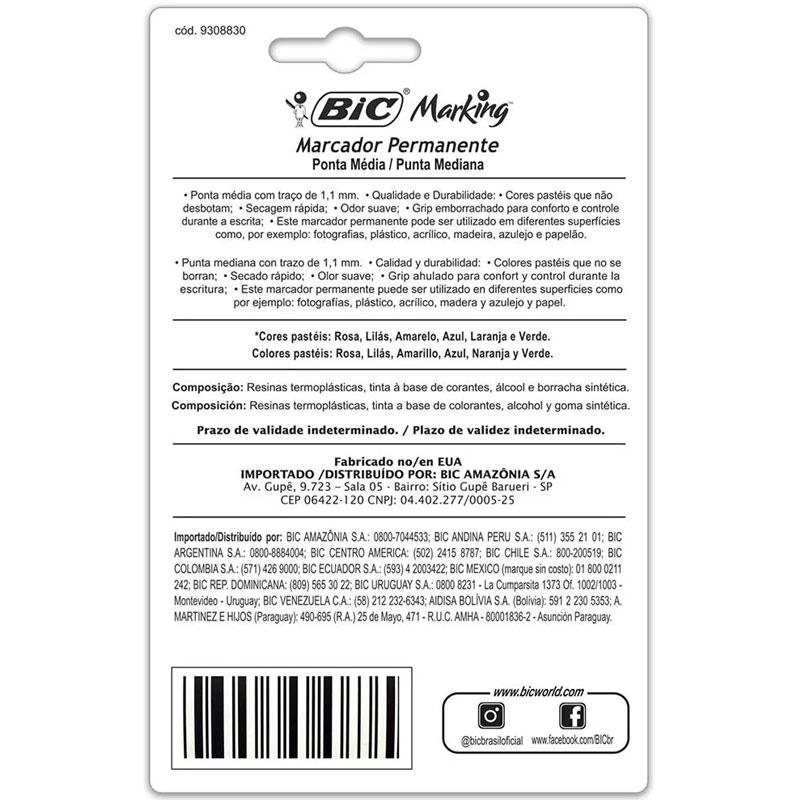 Pincel marcador permanente Marking Paradise Pastel com 6 cores 891855 - Bic