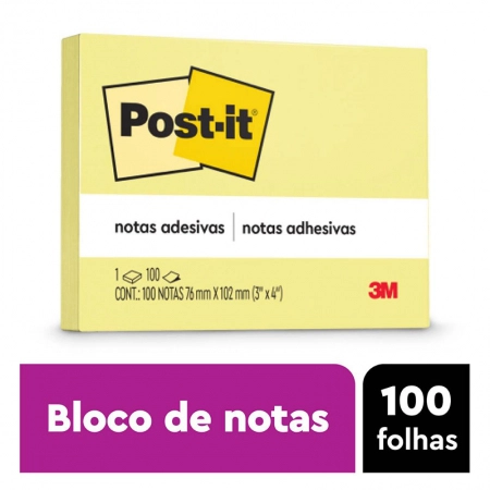 Bloco de notas adesivas Post-it amarelo 76x102mm 100 folhas - 3M