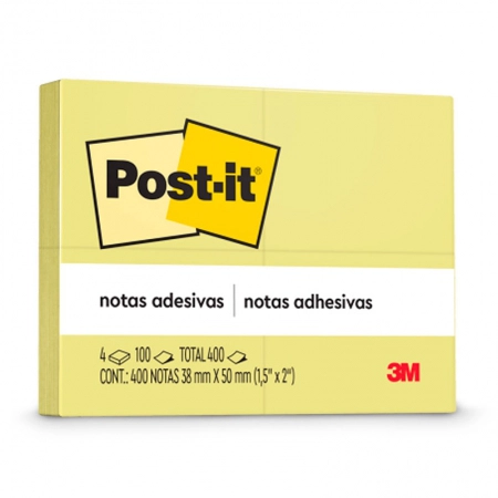 Bloco de notas adesivas Post-it 653 amarelo 4 blocos de 38x50mm 100 folhas - 3M