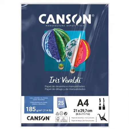 Papel Color Vivaldi A4 185g Azul Marinho com 25 folhas - Canson