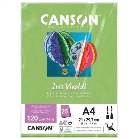 Papel Color Vivaldi A4 120g Maça Verde com 25 folhas - Canson