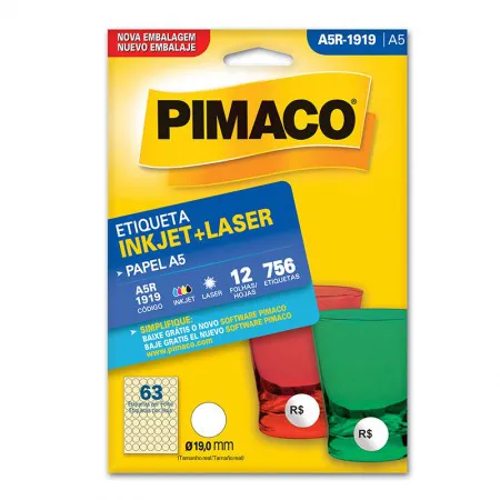 Etiqueta inkjet/laser A5R1919 com 12 folhas - Pimaco