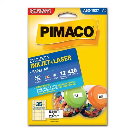 Etiqueta inkjet/laser A5Q1837 com 12 folhas - Pimaco