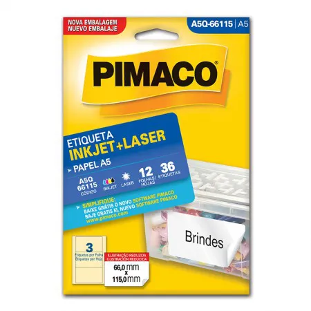 Etiqueta inkjet/laser A5Q66115 com 12 folhas - Pimaco