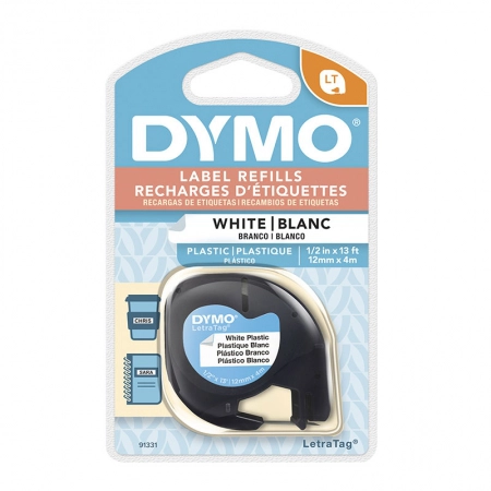 Fita para rotulador LetraTag branca com escrita preta 12mm - 91331 - Dymo