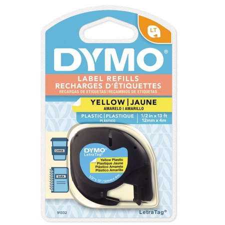 Fita para rotulador LetraTag amarela com escrita preta 12mm - 91332 - Dymo