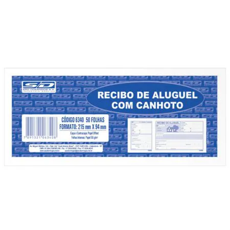 Recibo de aluguel com canhoto 50 folhas - São Domingos