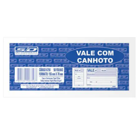Vale com canhoto com 50 folhas - São Domingos