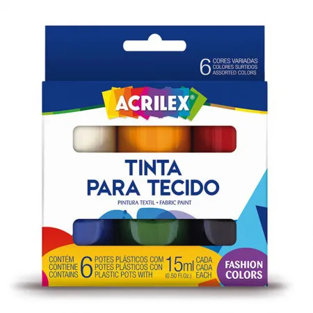 Tinta para Tecido 6 cores 15ml 04106 - Acrilex
