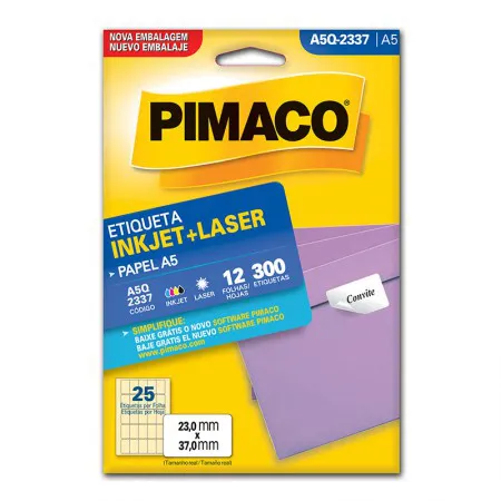 Etiqueta inkjet/laser A5Q2337 com 12 folhas - Pimaco