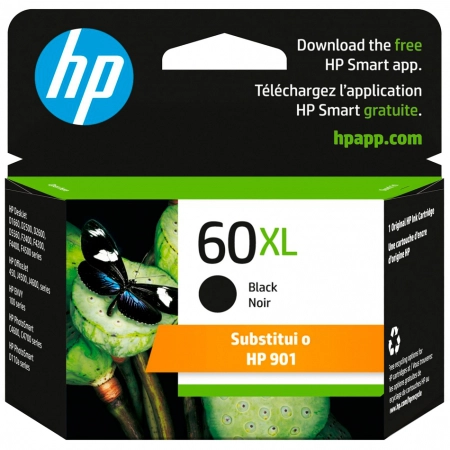 Cartucho HP 60XL Original CC641WB preto p/ Deskjet F4224, F4480, F4580, D1660, Photosmart D110a