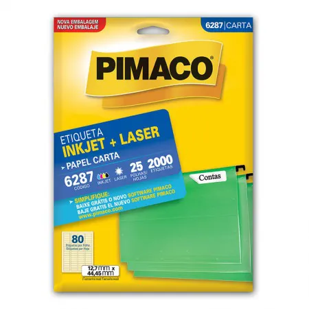 Etiqueta inkjet/laser carta 6287 com 25 folhas - Pimaco