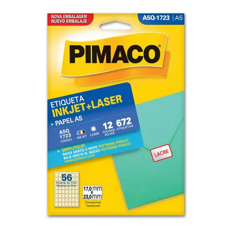 Etiqueta inkjet/laser A5Q1723 com 12 folhas - Pimaco