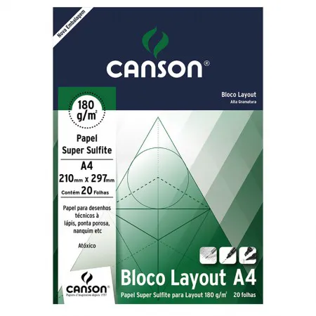 Bloco layout liso A4 180g - com 20 folhas - Canson