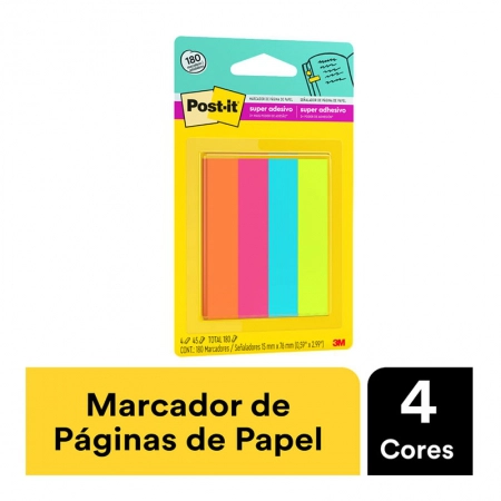Marcador de página adesivo Post-it Flags de papel 76x15mm 180 folhas - 3M