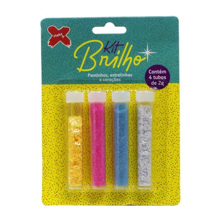 Glitter kit brilho estrelinha e coração com 4 cores 2g cada 7035 - Gatte