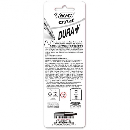 Caneta esferográfica Cristal 1.0 AZ/PT/VM/VD com 4 unidades - Bic