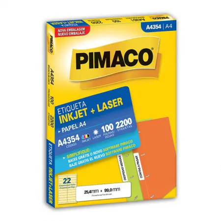 Etiqueta inkjet/laser A4354 com 100 folhas - Pimaco