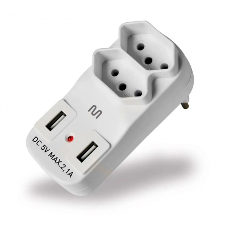Adaptador 2 saidas 2P+T c/ 2 portas USB WI331 - Multilaser
