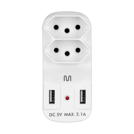 Adaptador 2 saidas 2P+T c/ 2 portas USB WI331 - Multilaser