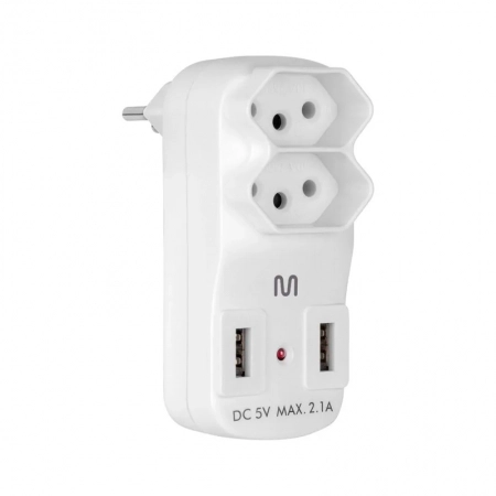 Adaptador 2 saidas 2P+T c/ 2 portas USB WI331 - Multilaser