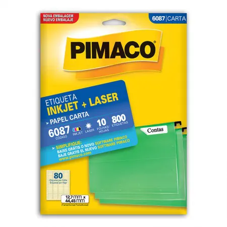 Etiqueta inkjet/laser carta 6087 com 10 folhas - Pimaco