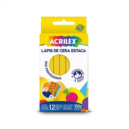Giz de cera estaca amarelo 12 unidades 504 - Acrilex