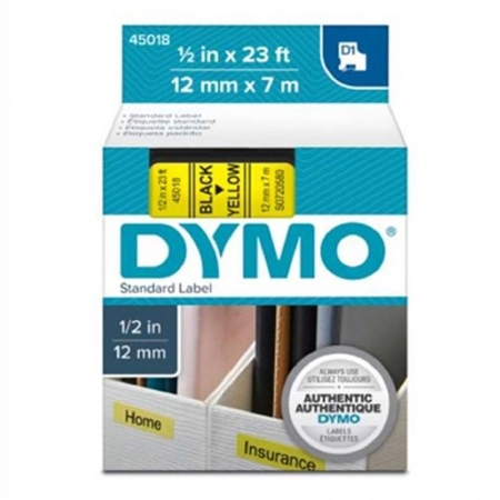 Fita para rotulador amarela com escrita preta 12mm - 45018 - Dymo