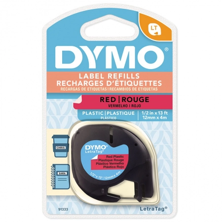 Fita para rotulador LetraTag vermelha com escrita preta 12mm - 91333 - Dymo