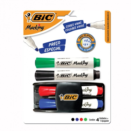 Kit apagador e pincel para quadro branco com 4 cores - Bic