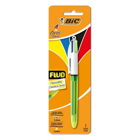 Caneta esferográfica 1.0 retrátil Fluo 4 cores - Bic