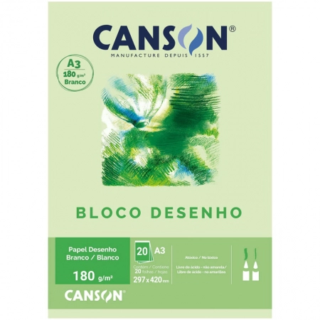 Bloco desenho branco A3 180g - com 20 folhas - Canson