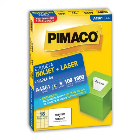 Etiqueta inkjet/laser A4361 com 100 folhas - Pimaco