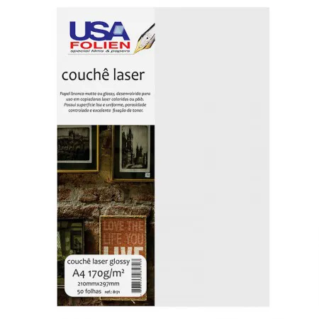 Papel fotográfico couchê glossy A4 170g com 50 folhas 8171 - Usa Folien
