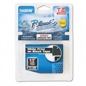 Fita para rotulador TZE335 Preta escrita Branco 12mm - Brother