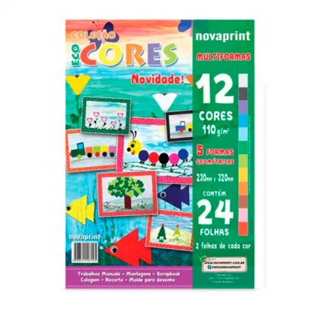 Bloco ecocores multiformas 110g 320X230mm 24 folhas 12 cores 010005 - Novaprint / Ridet