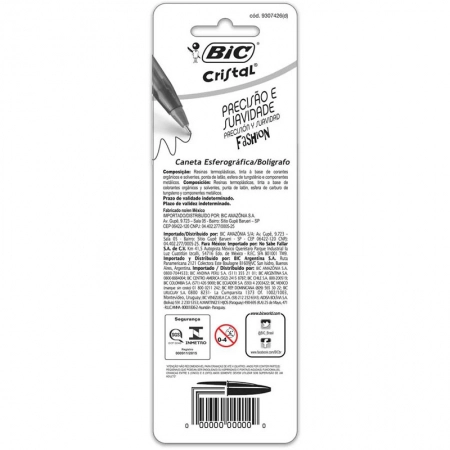 Caneta esferográfica Cristal Ultra Fina Fashion 0.7 AZ/RX/RS/VD com 4 unidades - Bic