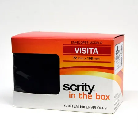 Envelope Color Plus Preto 72x108mm - caixa com 100 unidades - Scrity