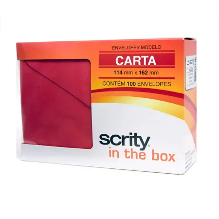 Envelope Color Plus Vermelho 114x162mm - caixa com 100 unidades - Scrity