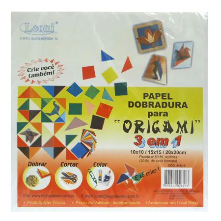 Papel origami 3 em 1 com 60 folhas - Leoni