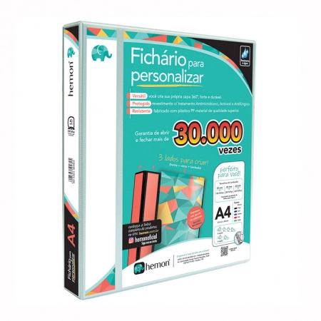 Fichário revestido com cristal A4 Branco 40mm 241 com 4 argolas - Hemon