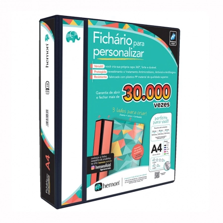 Fichário revestido com cristal A4 Preto 60mm 0248-6 com 4 argolas - Hemon