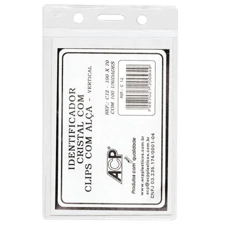 Crachá plástico para prendedor C12/s 100x70mm vertical - ACP