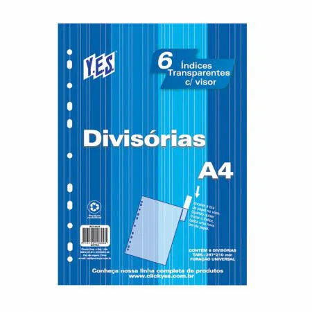 Divisória colorida A4 - 6 projeções com visor - 6INTBA-CR- Yes