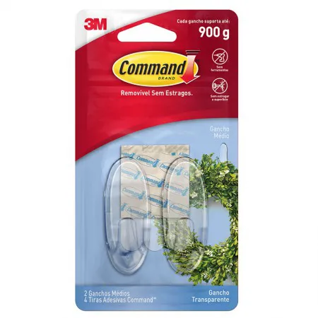 Gancho adesivo Command transparente médio 2 unid HB004270540 - 3M