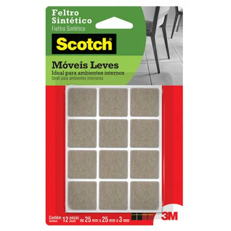 Feltro sintético para móveis leves Scotch quadrado marrom Médio c/12 unid - 3M
